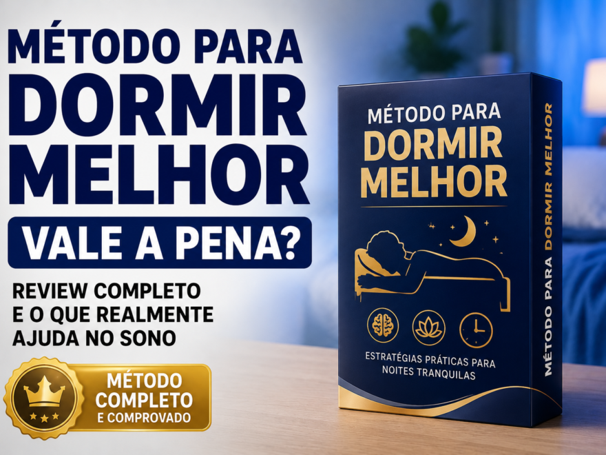 Banner sobre método para dormir melhor mostrando guia completo para melhorar o sono com ambiente confortável, visual clean e foco em noites mais tranquilas