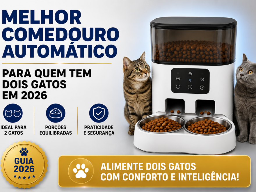 Melhor comedouro automático para quem tem dois gatos em 2026, com distribuição equilibrada de ração, praticidade na rotina e alimentação segura para múltiplos gatos.