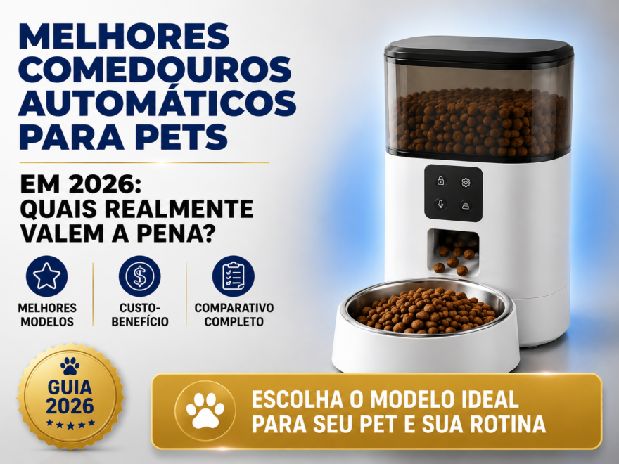 Melhores comedouros automáticos para pets em 2026 comparando modelos com melhor custo-benefício, programação de refeições e praticidade para cães e gatos.